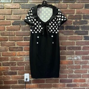 MIUSOL dot bow short sleeve body-con back slit dress size 2X 40 chest / 40” long